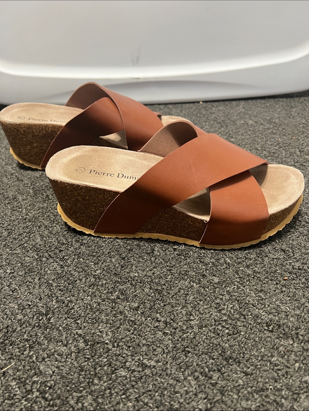 Pierre Dumas Tan Crisscross Wedge Sandals